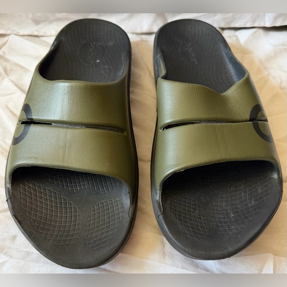 OOFOS Mens 12-14 Ooahh Sport Recovery Slide Sandals Shoes Green Comfort Slip On